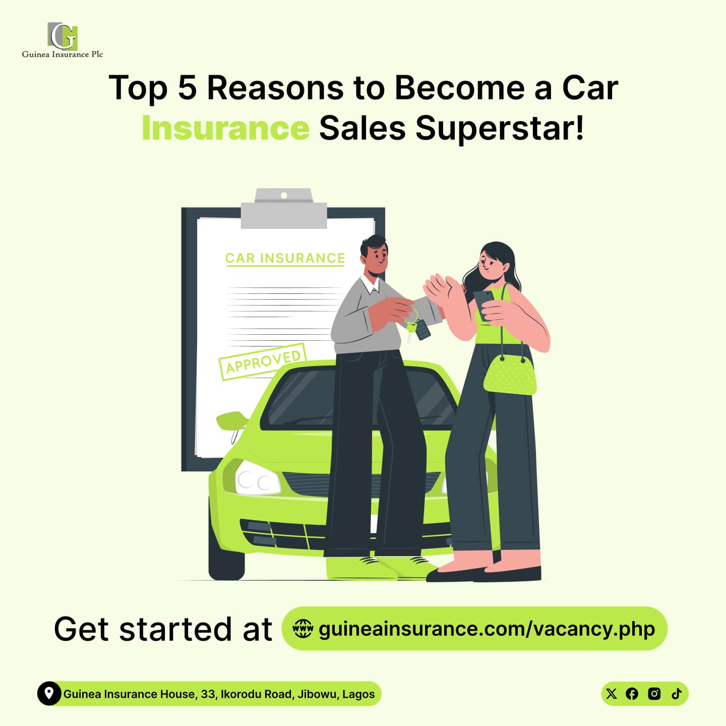 Top 5 Reasons to Become a Car Insurance Sales Superstar at Guinea Insurance PLC! ✨